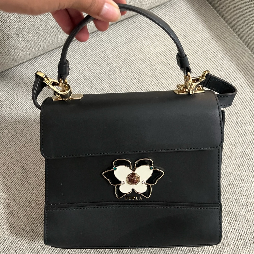 Black Furla Flower Bag - Crossover Purse